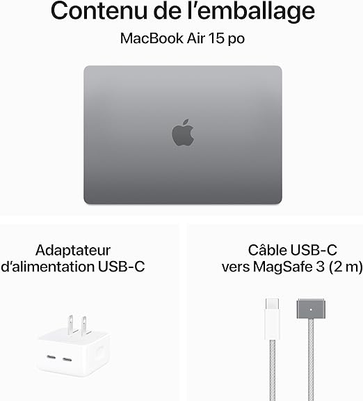 FR Apple 2024 MacBook Air 15-inch Laptop Apple M3 - 16GB RAM, 256 GB SSD Space Grey French