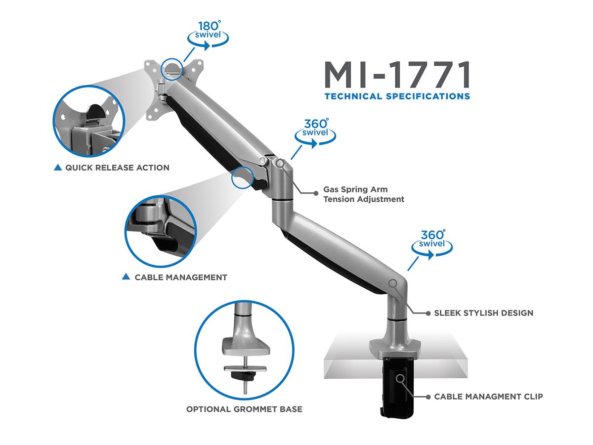 Support de bureau à ressort pour écran simple Mount It Mi-1771