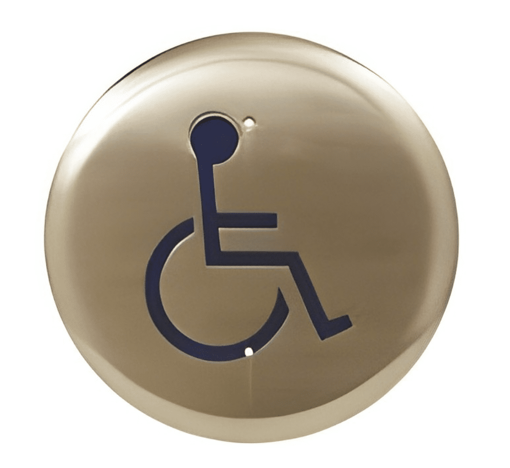 Camden 6 " Round Push Plate Switch, WHEELCHAIR/PUSH TO OPEN, Blue (CM-60/2)