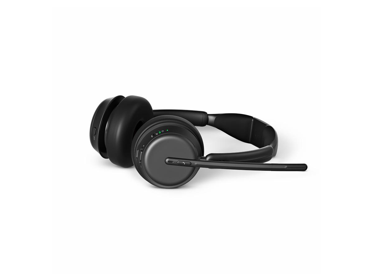 Paquete de 2 auriculares Epos Duo Impact 1061 Bluetooth con soporte y 2 conectores USB para web