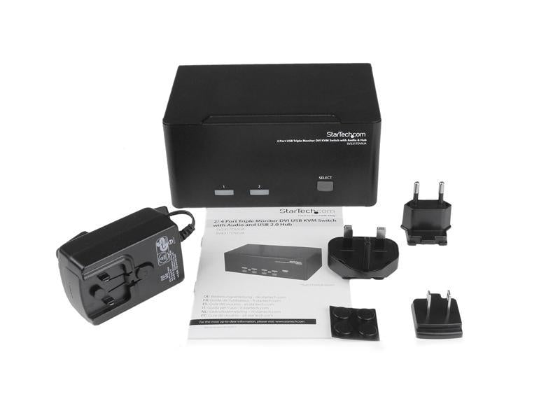 Startech.Com Conmutador KVM USB DVI de 2 puertos para triple monitor con audio y