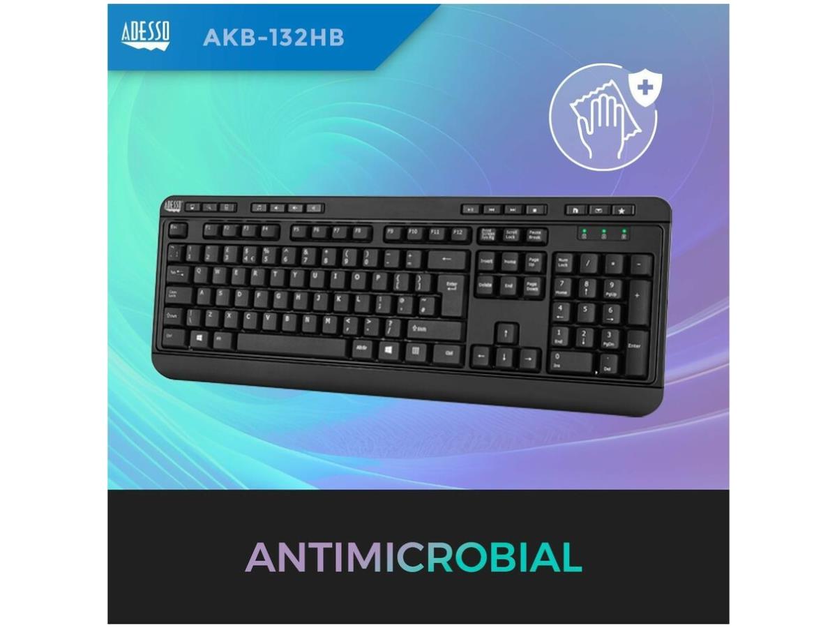 Adesso AKB-132HB Multimedia USB Keyboard with 3 Hubs, Black