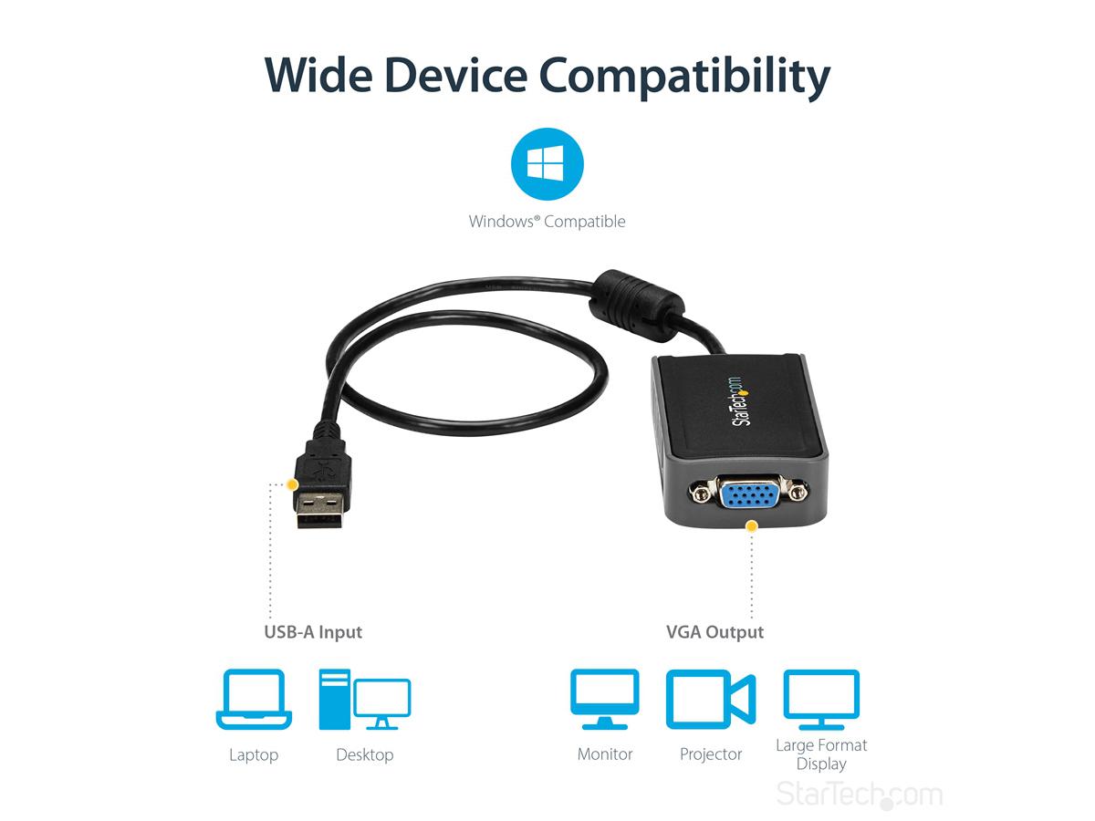 Adaptador USB 2.0 a VGA, convertidor de monitor USB a VGA para Windows.