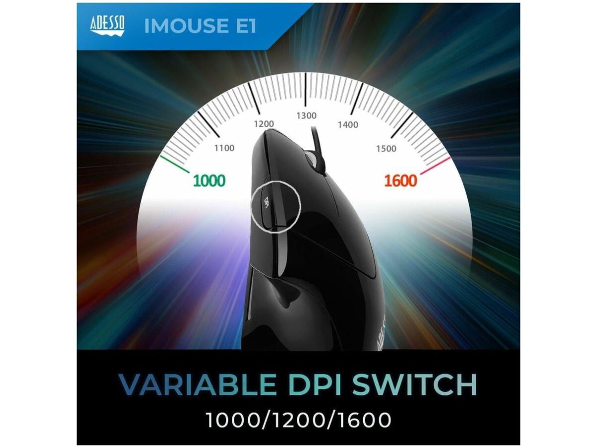 Adesso Vert Ergo Mse 3 Btn Switch Dpi Usb Noir