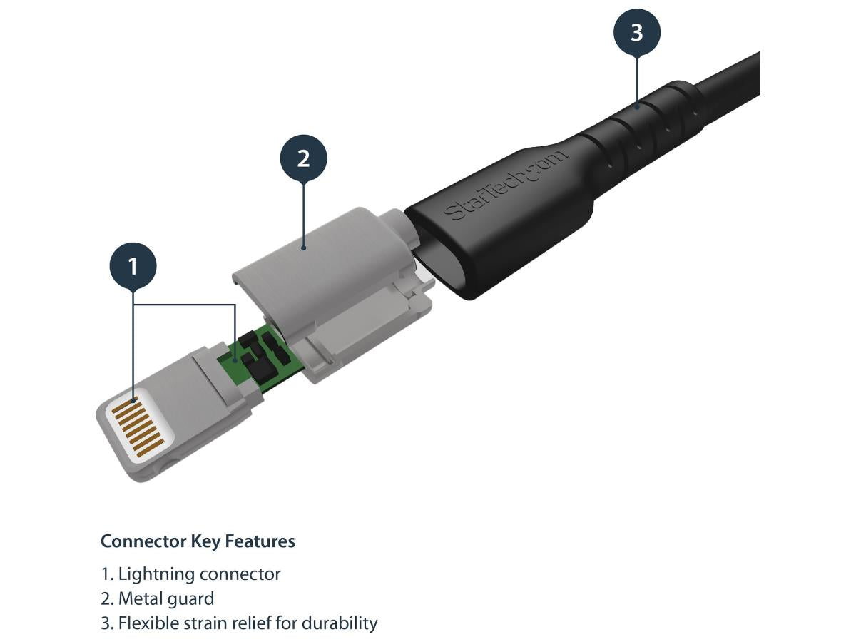 Cable USB-A a Lightning negro duradero de Startech.com de 2 m (6 pies), resistente
