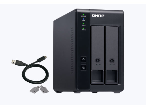 Disco duro SATA de 3,5 pulgadas y 2 bahías QNAP con puerto USB 3.1 Gen2 de 10 Gbps y tipo C, RAID por hardware