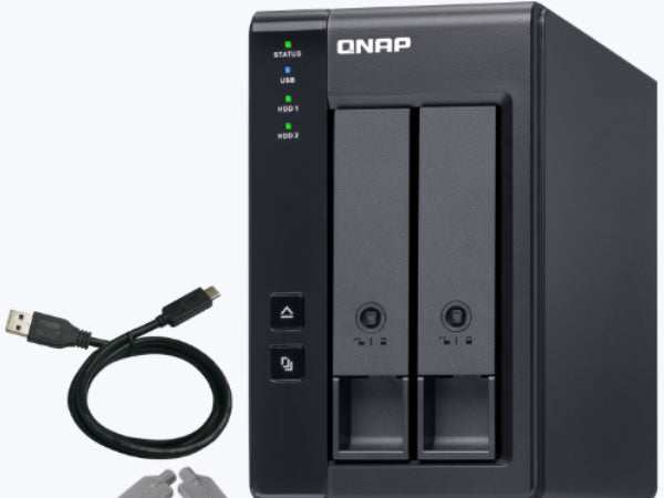 Disco duro SATA de 3,5 pulgadas y 2 bahías QNAP con puerto USB 3.1 Gen2 de 10 Gbps y tipo C, RAID por hardware