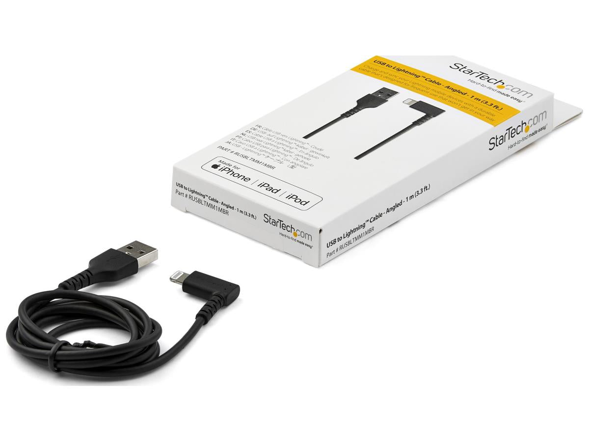 Cable USB A a Lightning resistente de Startech.Com de 1 m (3 pies), negro, 90°