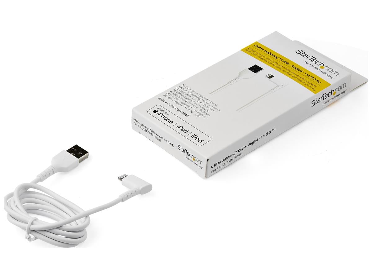 Startech.Com 3Ft (1M) Durable Usb A To Lightning Cable, White 90°