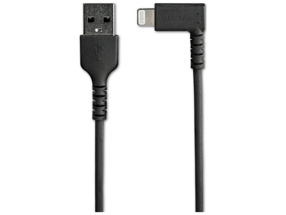 Cable USB A a Lightning resistente de Startech.com de 2 m (6 pies), negro, ángulo de 90°
