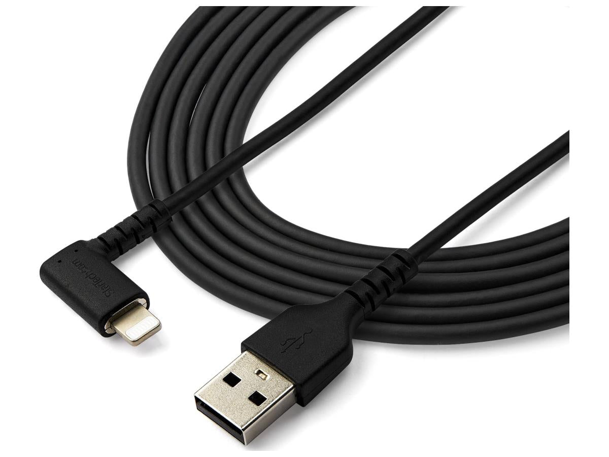 Cable USB A a Lightning resistente de Startech.com de 2 m (6 pies), negro, ángulo de 90°