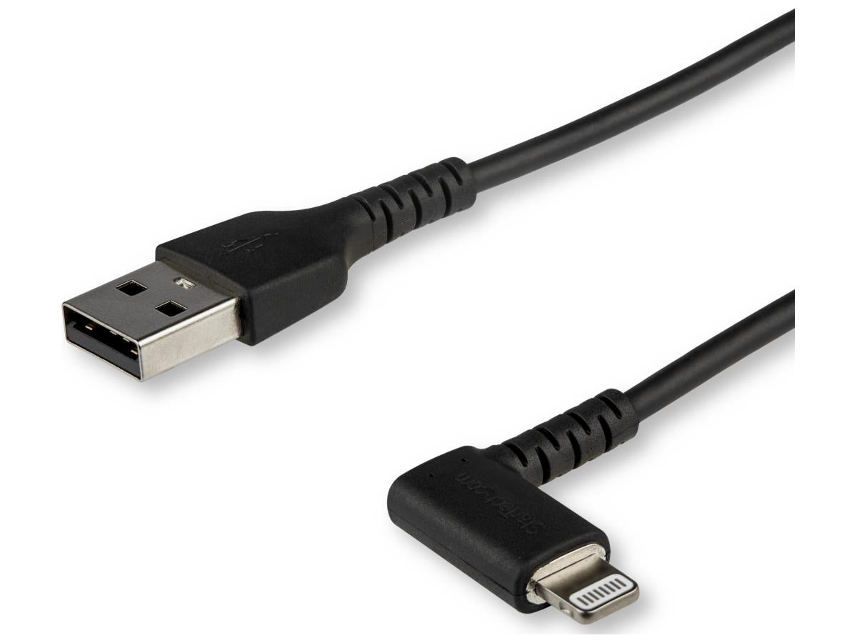 Cable USB A a Lightning resistente de Startech.com de 2 m (6 pies), negro, ángulo de 90°