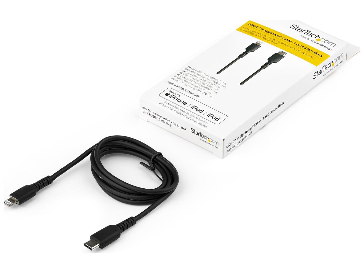 Cable USB-C a Lightning Startech.Com de 1 m (3 pies) negro resistente, resistente