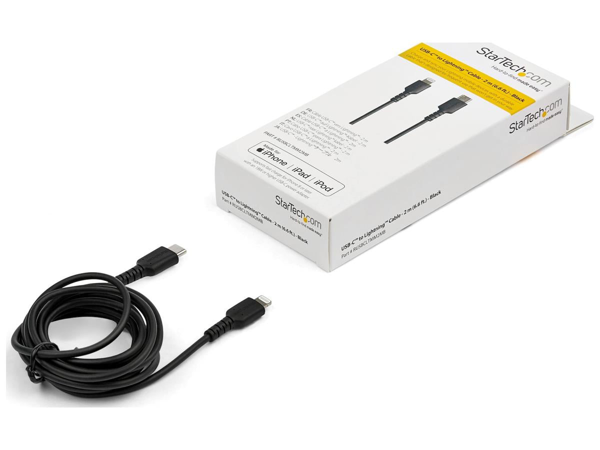 Cable USB-C a Lightning Startech.com de 2 m (6 pies) negro resistente, resistente