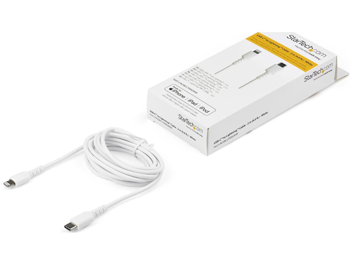 Cable USB-C a Lightning Startech.com blanco duradero de 2 m (6 pies), resistente