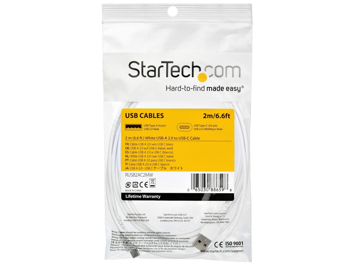 Cable de carga USB A a USB C de 2 m de Startech.com: carga rápida y duradera