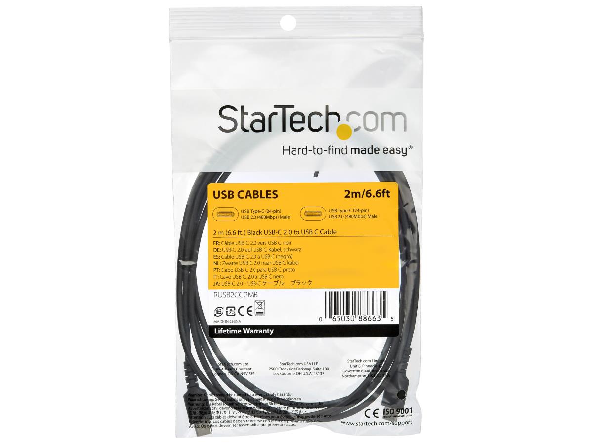 Cable de carga USB C de 2 m de Startech.Com, carga rápida y sincronización duraderas.