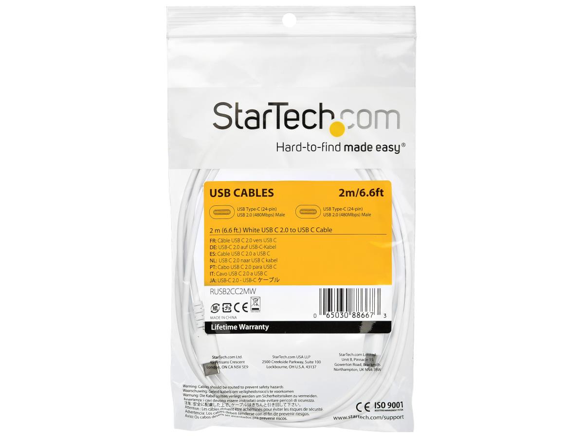 Cable de carga USB C de 2 m de Startech.Com, carga rápida y sincronización duraderas.