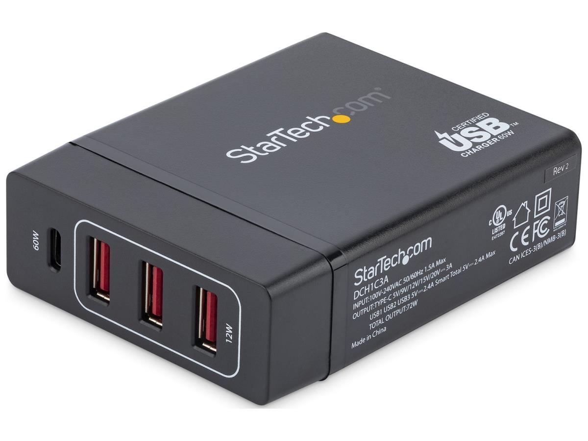 Startech.Com Usb C Laptop Charger, 60W Power Delivery, 3X Usb-A Fa
