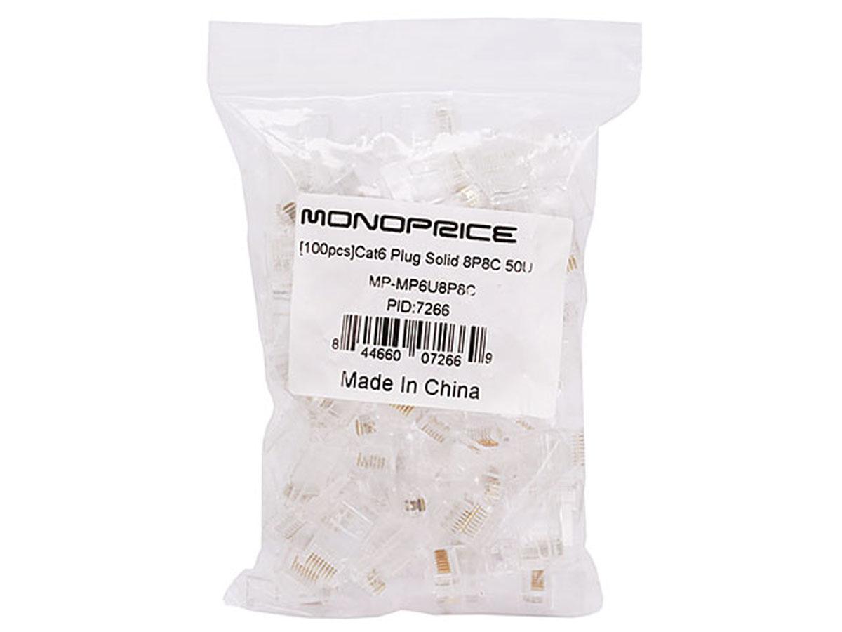 Monoprice Cat6 Plug Solid W/Insert 50U 100Pcs/Bag