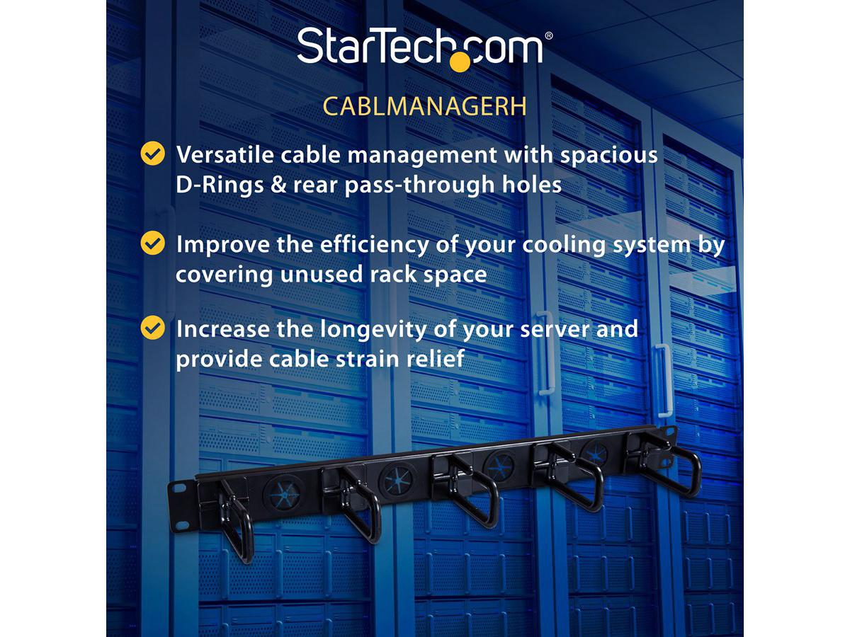 Startech.Com Organiseur de gestion de câbles 1U 19" avec anneau en D et crochet pour réseau