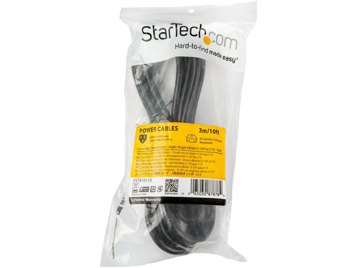 Câble d'alimentation pour ordinateur Startech.Com (3 m), angle droit, Nema 5-15P
