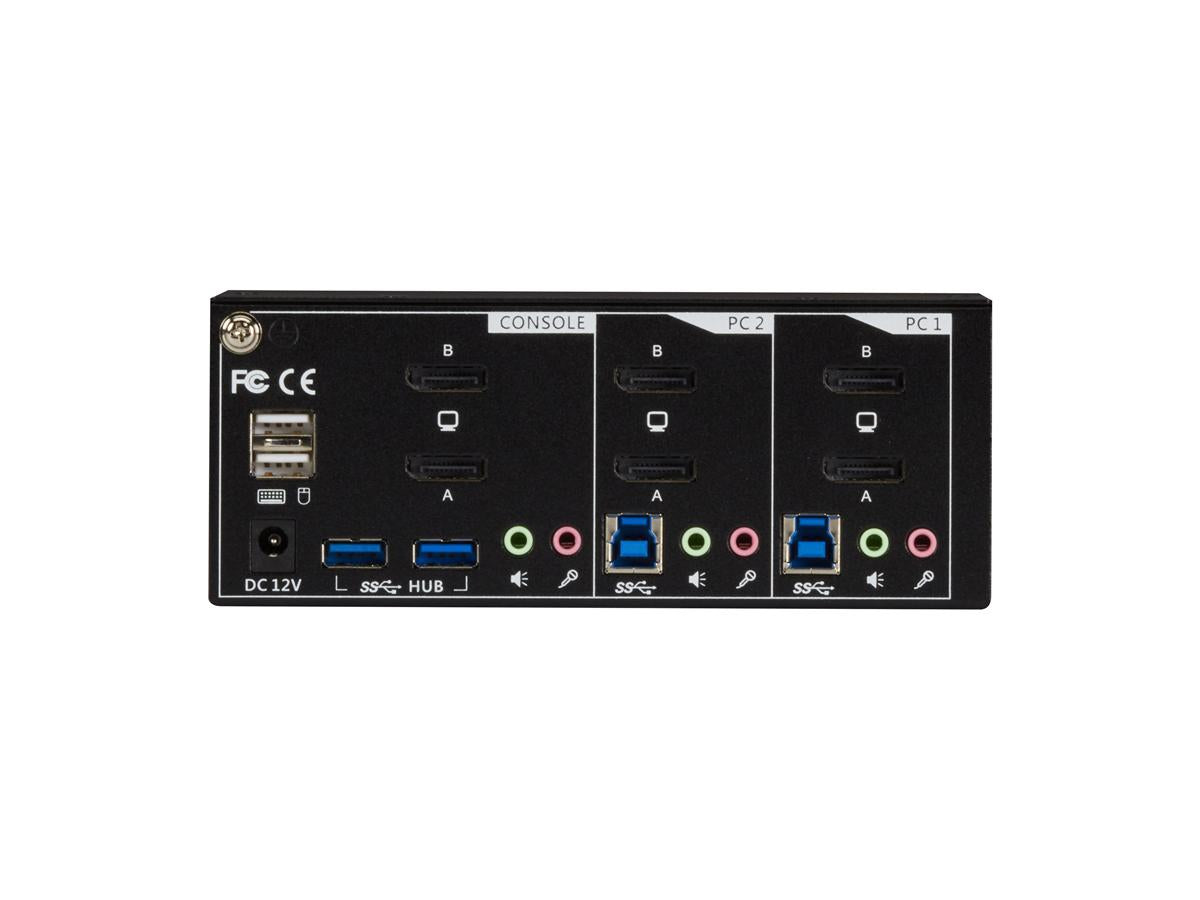 Conmutador KVM Black Box de 2 puertos, doble cabezal, DP1.2, USB3, audio, Edid