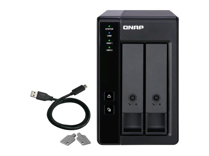 Disco duro SATA de 3,5 pulgadas y 2 bahías QNAP con puerto USB 3.1 Gen2 de 10 Gbps y tipo C, RAID por hardware