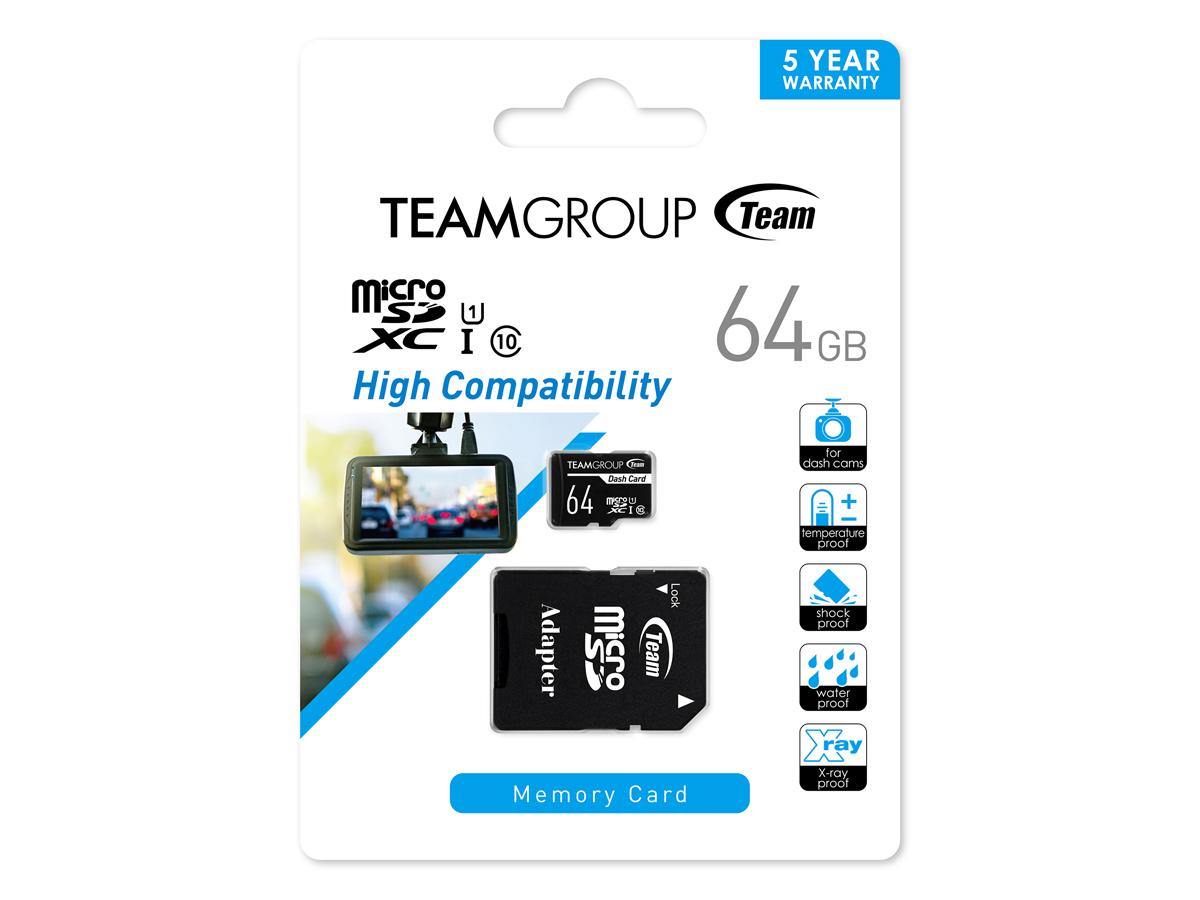 Tarjeta micro SDXC Team Dash de 64 GB UHS-I para venta minorista con 1 adaptador