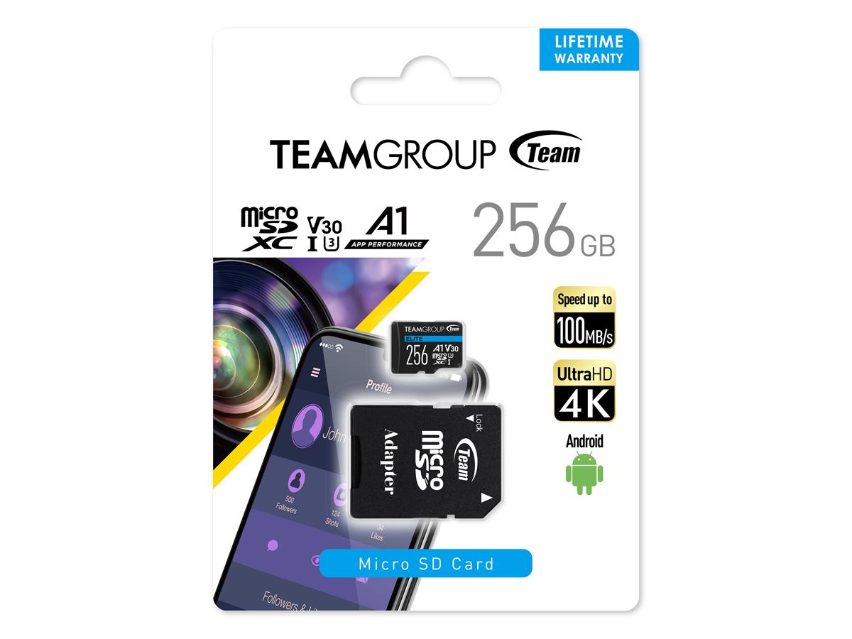 Unidad de almacenamiento portátil Team Elite Usdxc de 256 GB UHS-I U3 V30 A1 con adaptador
