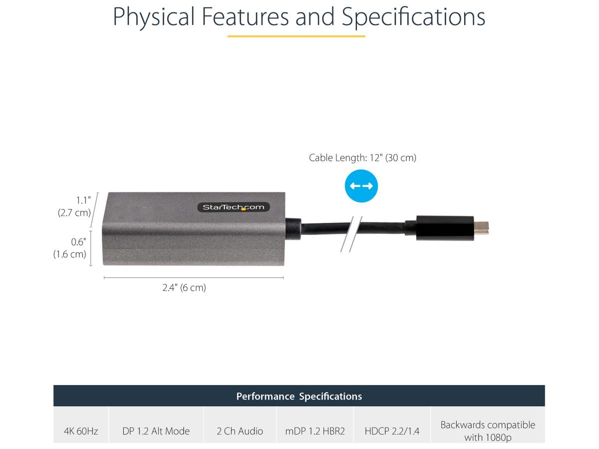 Adaptador USB-C a Mini DisplayPort de Startech.Com, 4K 60 Hz USB-C a M