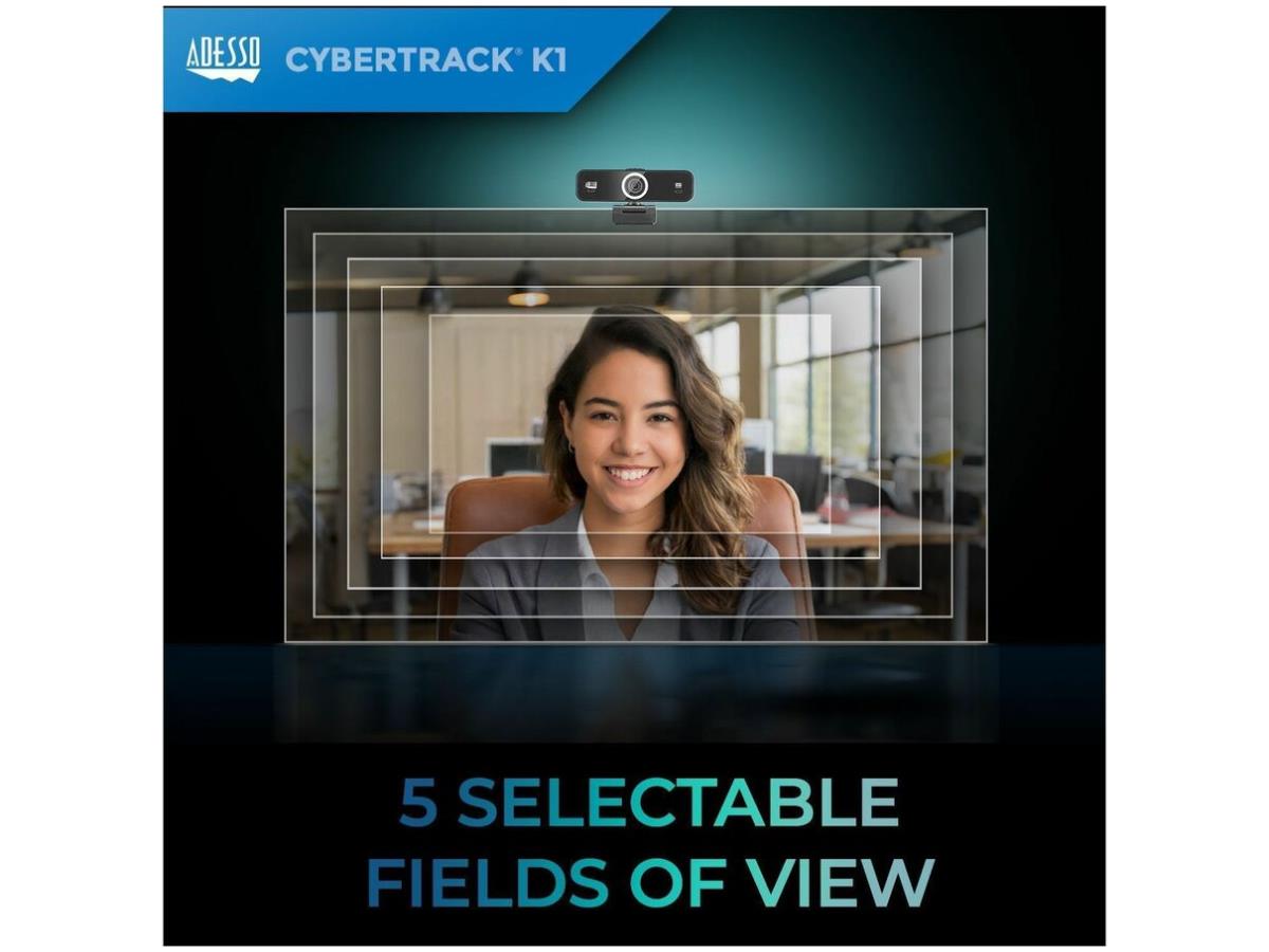 Webcam HD Adesso 1080P avec fonction audio/vidéo à champ de vision réglable intégré