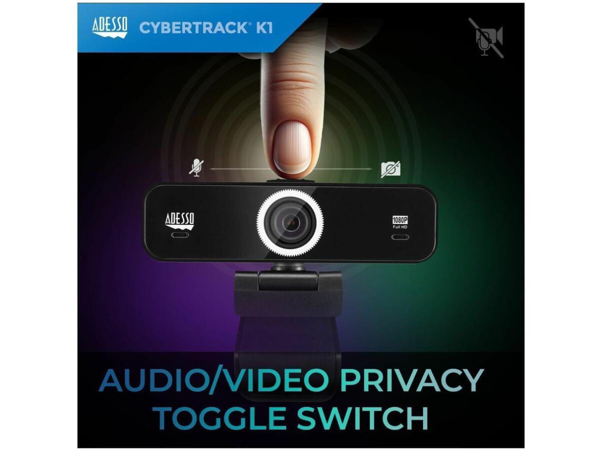 Webcam HD Adesso 1080P avec fonction audio/vidéo à champ de vision réglable intégré