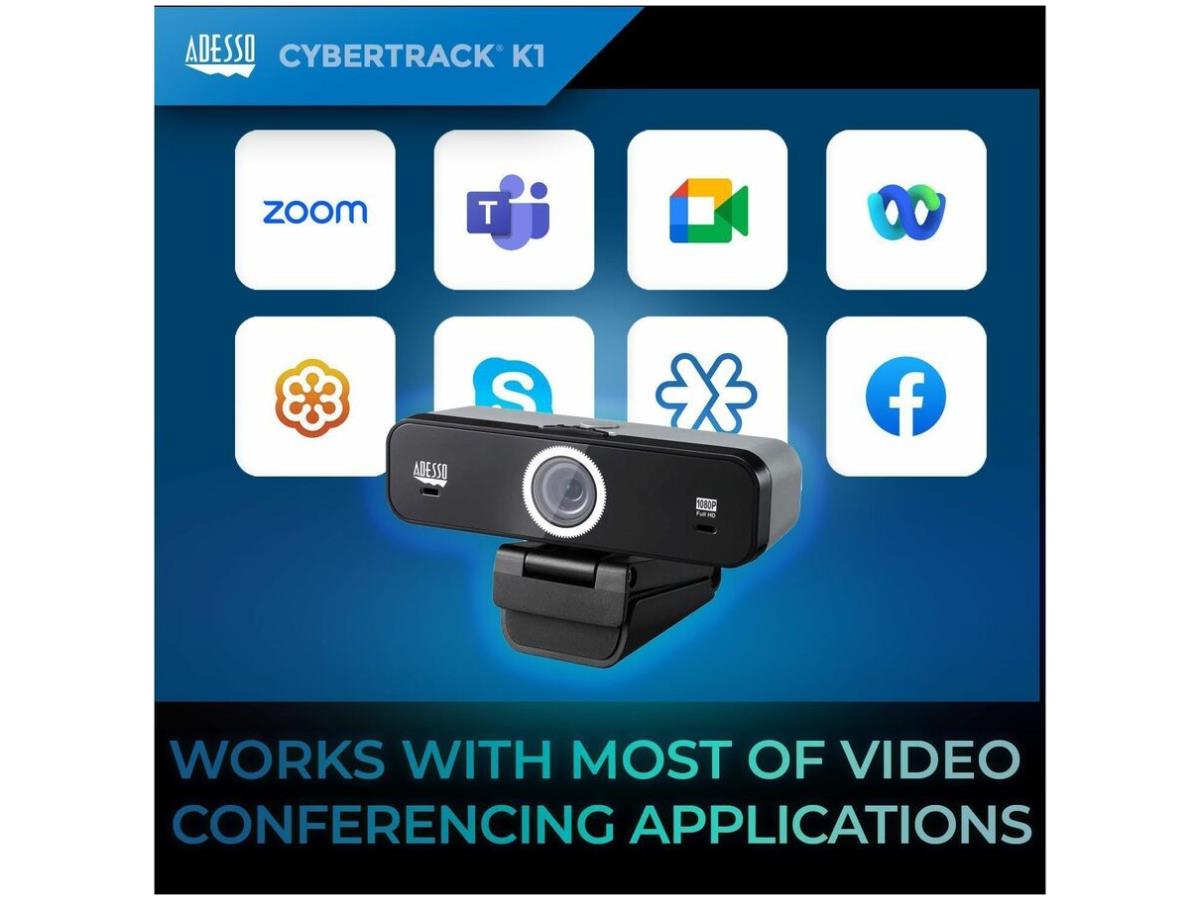 Webcam HD Adesso 1080P avec fonction audio/vidéo à champ de vision réglable intégré