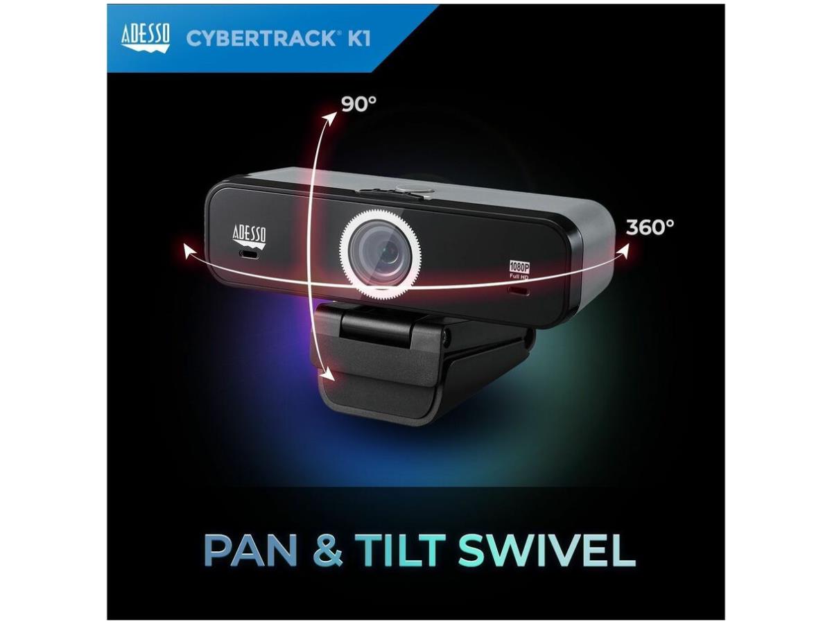 Webcam HD Adesso 1080P avec fonction audio/vidéo à champ de vision réglable intégré