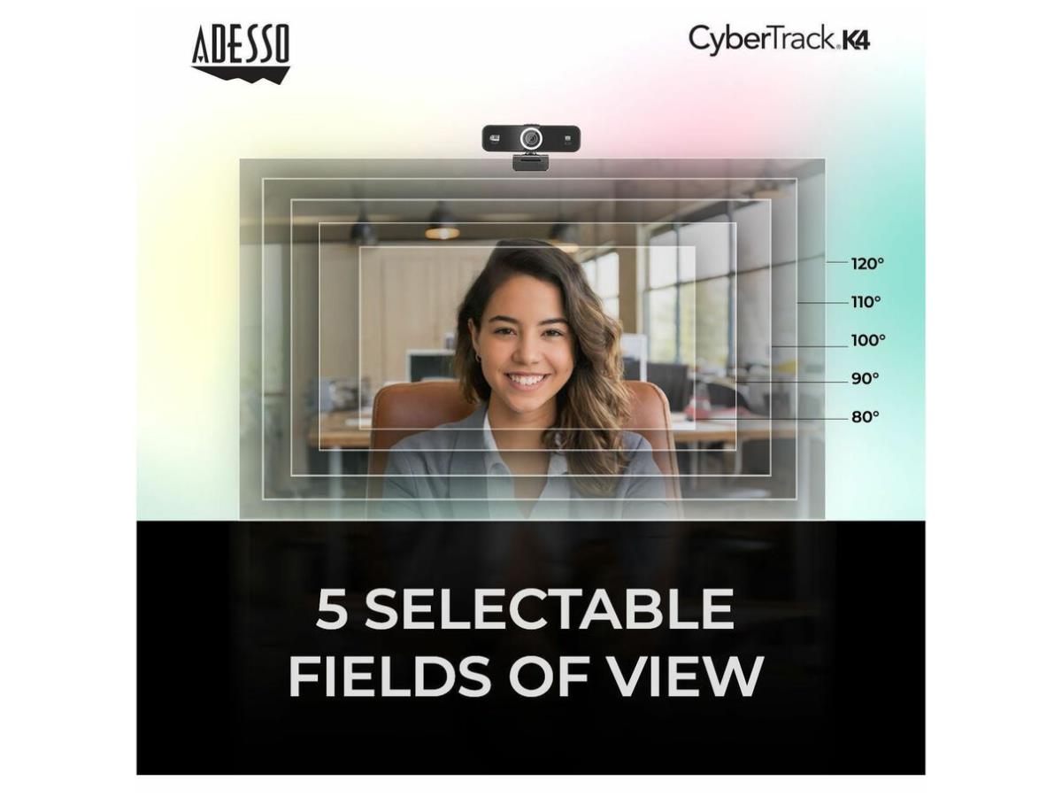 Cámara web Adesso 4K Ultra HD con audio y vídeo con campo de visión ajustable integrado