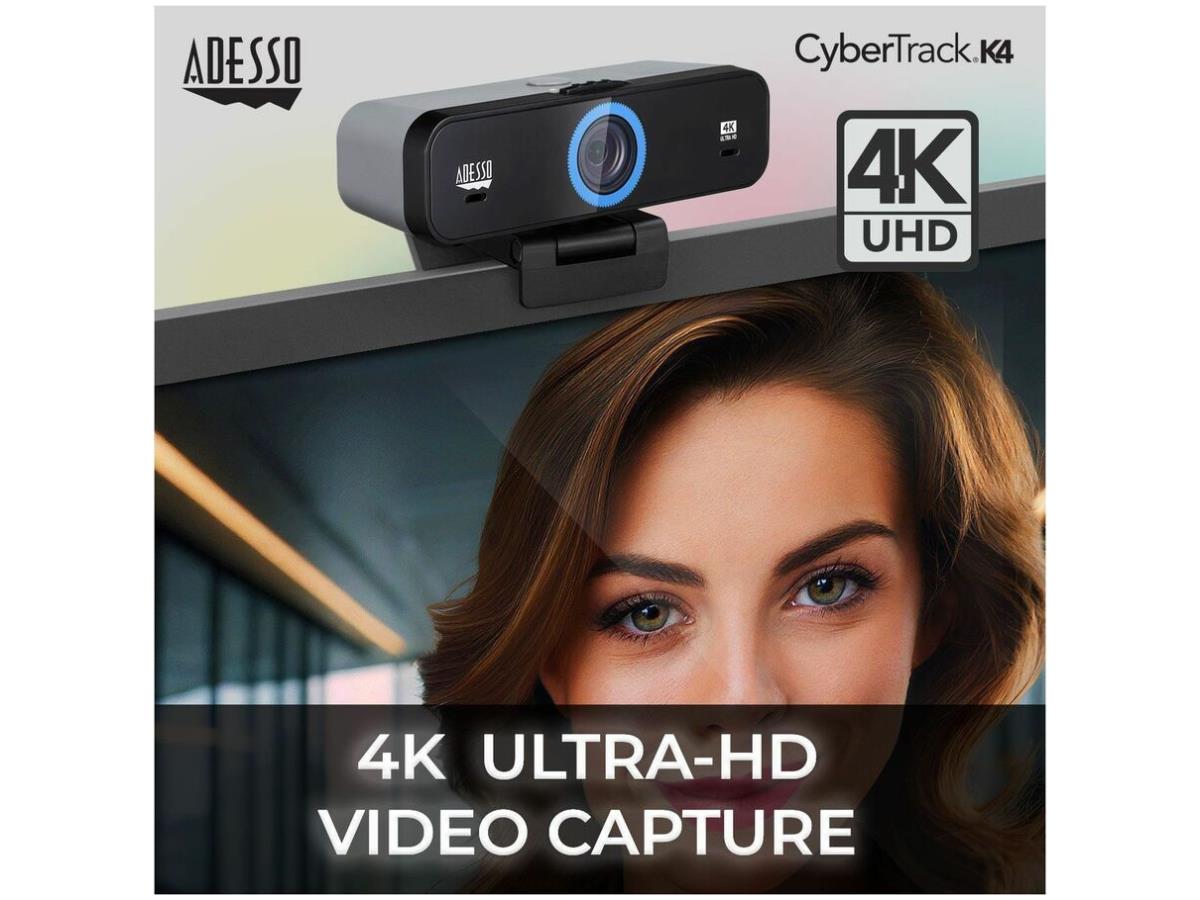 Cámara web Adesso 4K Ultra HD con audio y vídeo con campo de visión ajustable integrado
