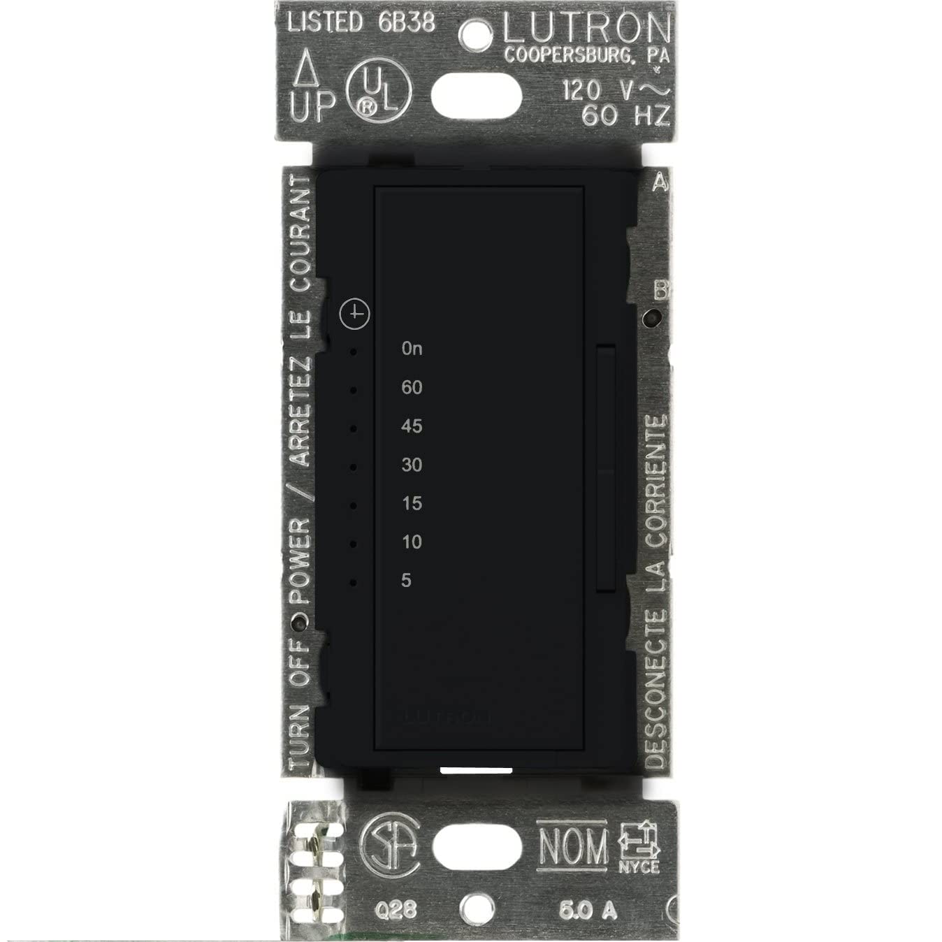 Lutron Maestro Countdown Timer 5-60 Min, Single Pole w/ Neutral, Black (MA-T51MN-BL)