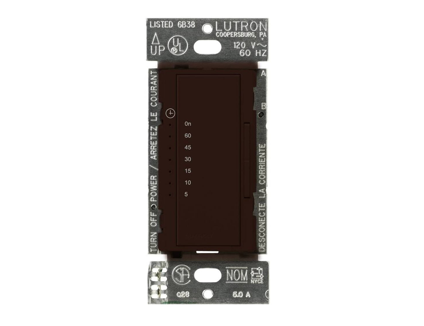 Lutron Maestro Countdown Timer 5-60 Min, Single Pole w/ Neutral, Brown (MA-T51MN-BR)