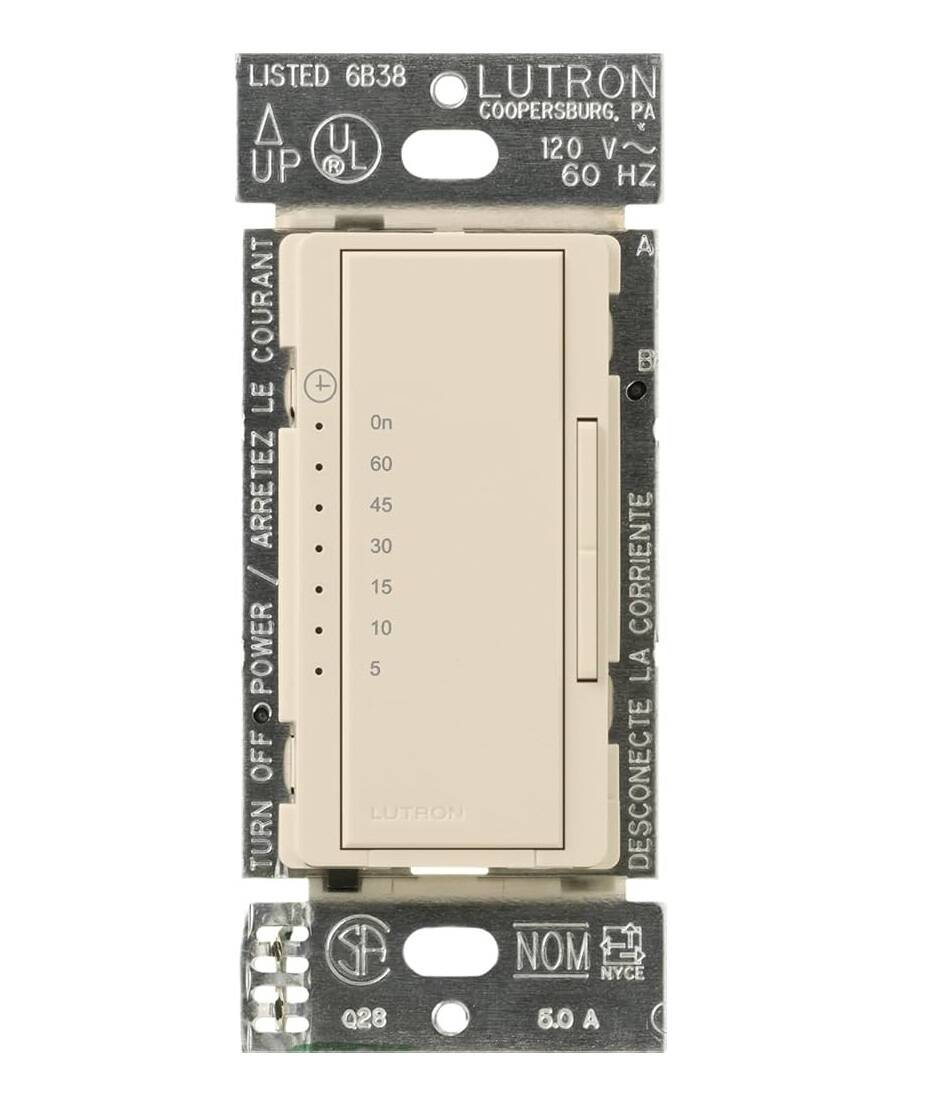 Lutron Maestro Countdown Timer 5-60 Min, Single Pole w/ Neutral, Light Almond (MA-T51MN-LA)