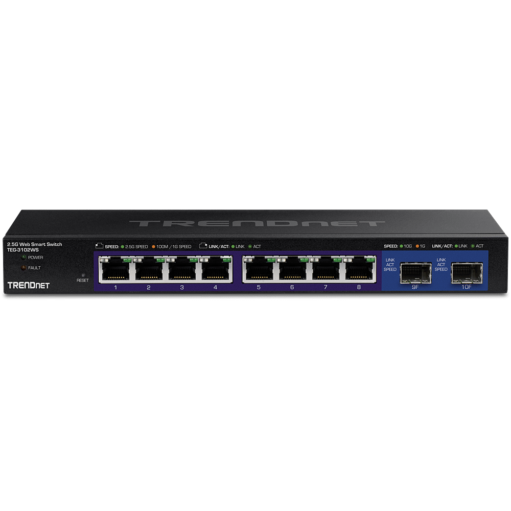 TRENDnet 10 Port Multi Gig 2.5G Web Smart Switch, 8 x 2.5G Ports, 2 SFP+ Slots (TEG-3102WS)