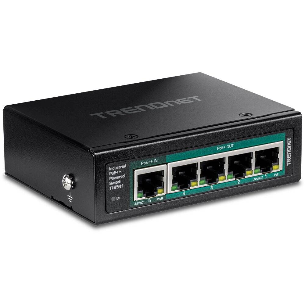 TRENDnet 5-Port Industrial Gigabit PoE++ Powered DIN-Rail Switch, 4 PoE+ Ports (TI-B541)