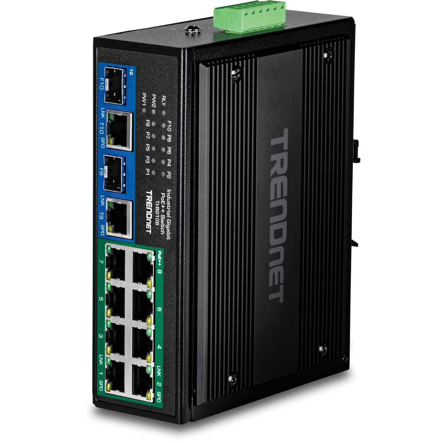 TRENDnet 10 Port Industrial Gigabit 400W PoE++ DIN-Rail Switch (TI-BG108)