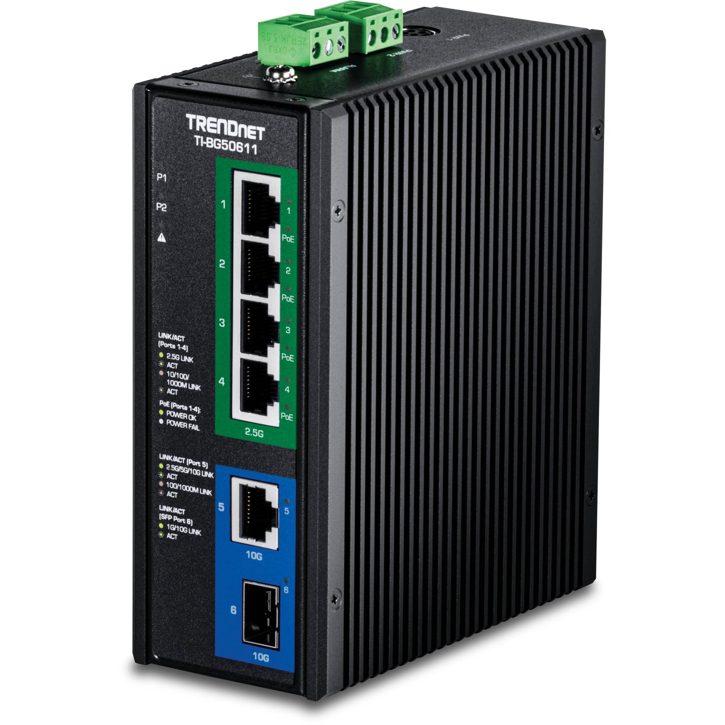Trendnet 6-Port Industrial 2.5G PoE++ DIN-Rail Switch with 10G Ports (TI-BG50611)