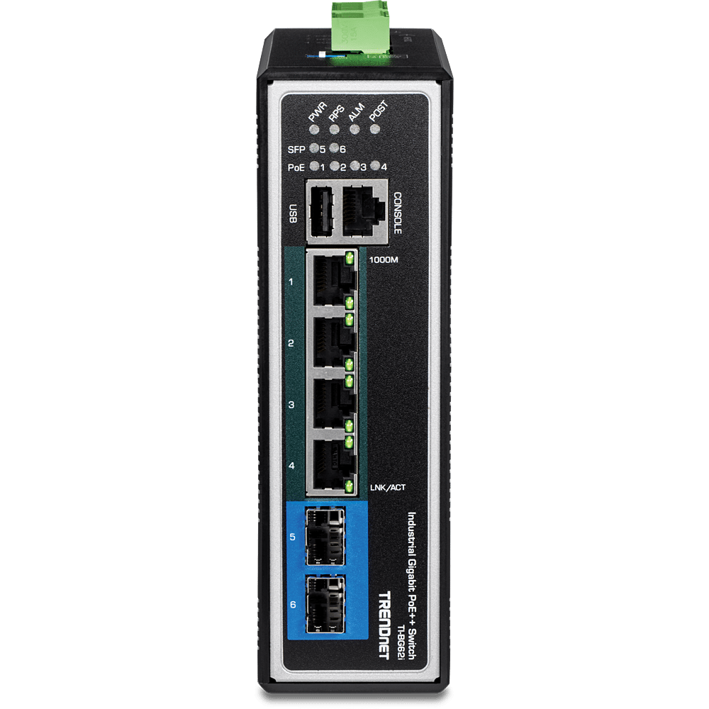 TRENDnet 6 Port Industrial Gigabit L2+ Managed PoE++ DIN-Rail Switch (TI-BG62I)