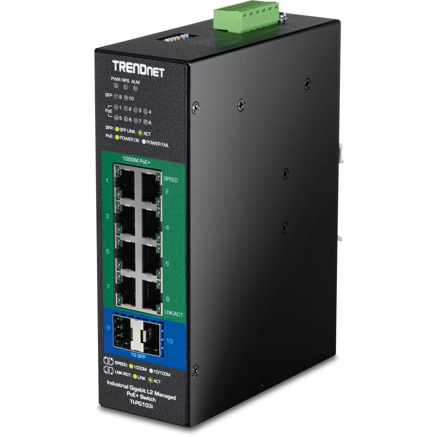TRENDNet 10-Port Industrial Gigabit L2 Managed PoE+ DIN-Rail Switch 24 - 57V (TI-PG103I)