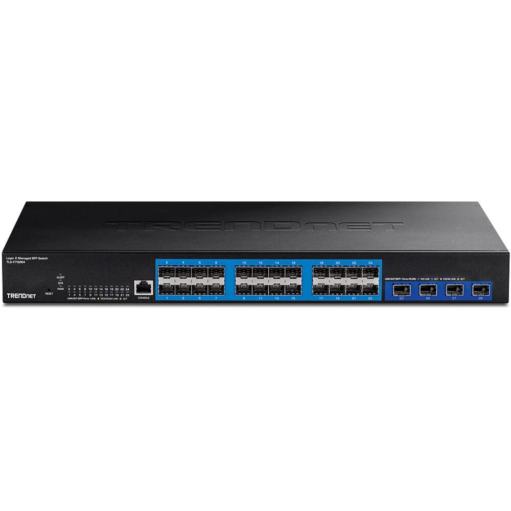 TRENDnet 28-Port Layer 2 Managed SFP Switch with 10G SFP+ Ports (TL2-F70284)