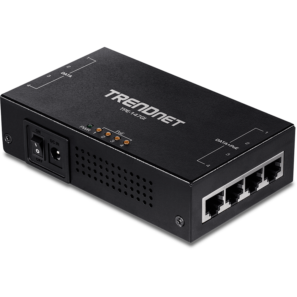 TRENDnet 65W 4 Port Gigabit PoE+ Injector (TPE-147GI)