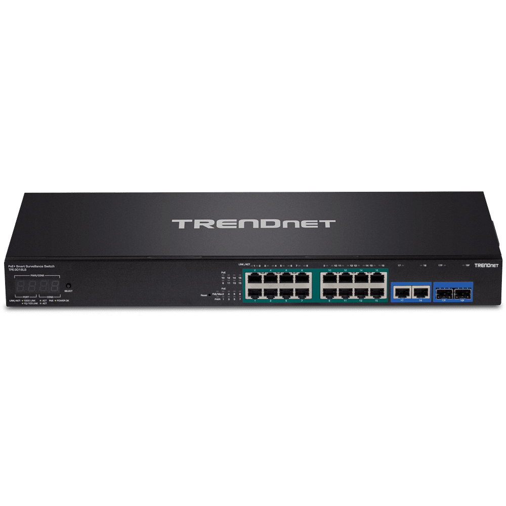 TRENDnet 18 Port Gigabit PoE+ Smart Surveillance Switch, Extended PoE (TPE-3018LS)