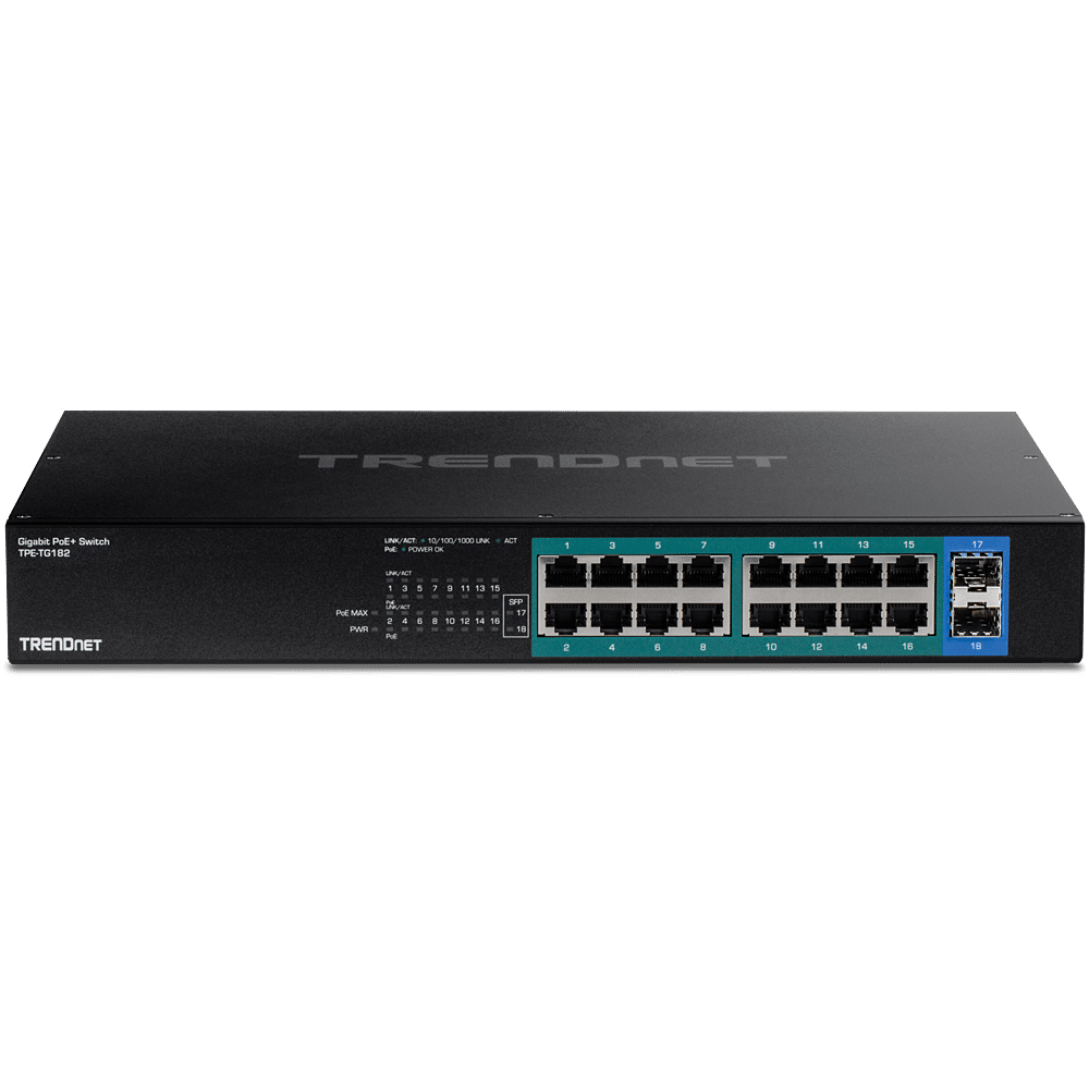 TRENDnet 18 Port Gigabit PoE+ Switch (240W) (TPE-TG182)